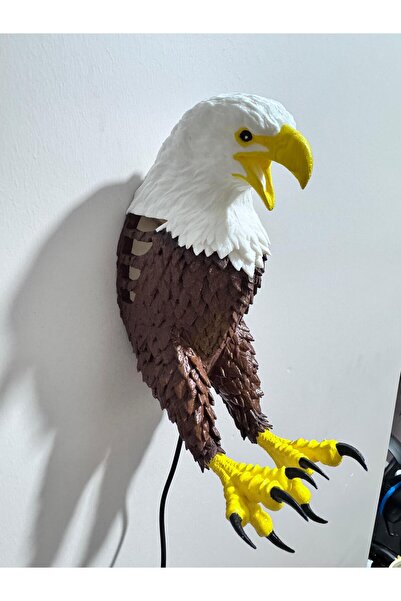 WORK3D Kablolu Realistik Kartal Modelli Duvar Apliği – Kahverengi-sarı - Dekoratif Aydınlatma