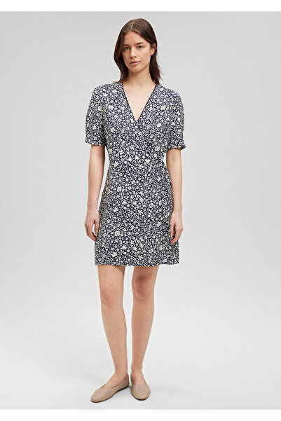 Mavi Çiçek Baskılı Dokuma Elbise 1310482-87003