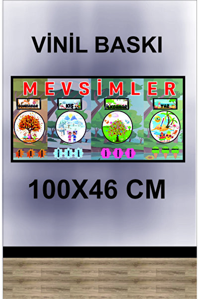 Göktuğ Hediyelik Mevsim Şeridi Okul Posteri , Okul,kreş, Anasınıfı, Ortaokul Duvar Vinil Baskı  (100x45 Cm