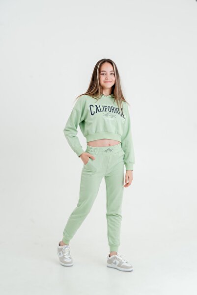 Mışıl Kids طقم بدلة رياضية للفتيات بغطاء للرأس وطبعة كاليفورنيا