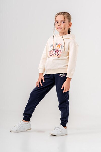 Mışıl Kids Happy Girl Printed Girl's Tracksuit Set - Hooded Bottom and Top Set