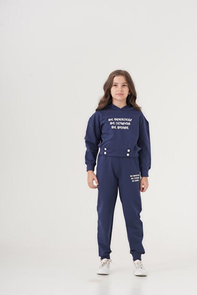Mışıl Kids Girl's BE YOURSELF BE STRONG BE BRAVE Printed Hooded TracKsuit Set
