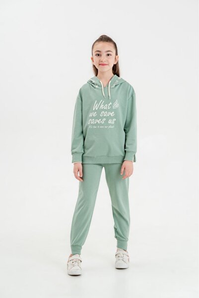 Mışıl Kids طقم بدلة رياضية بغطاء للرأس للفتيات مطبوع عليها "What We Save Us