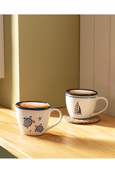 Madame Coco Marine Ocean 2'li Kupa Seti - Mavi/Beyaz - 245 ml