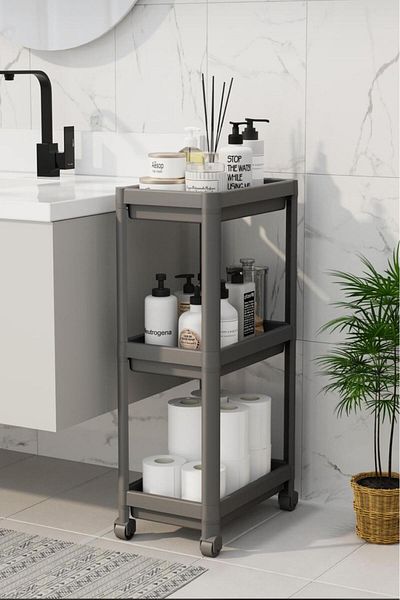 Bayev Jaja Grey Wide 3 Tier Τροχοφόρο Μπάνιο, Σχάρα Κουζίνας Θήκη για Πετσέτες Απορρυπαντικό Οργάνωση Μακιγιάζ