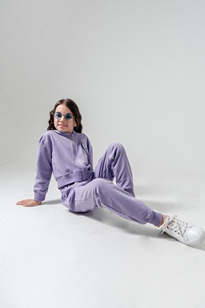 Mışıl Kids THE REAL WORLD Etiketli Kargo Cepli Kapüşonlu Kız Çocuk Alt Üst Eşofman Takımı