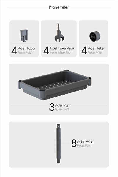 Bayev Peggy Grey 3 Tier Wide Wheeled Kitchen Bathroom Rack - Organizer πολλαπλών χρήσεων