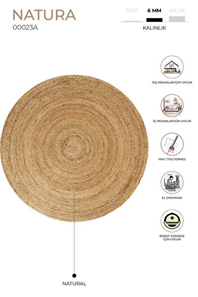 Koza Halı Natura El Dokuma Jüt Bohem Tarz Otantik Salon Oturma Odası Koridor Yatak Odası Natural Halı 00023a