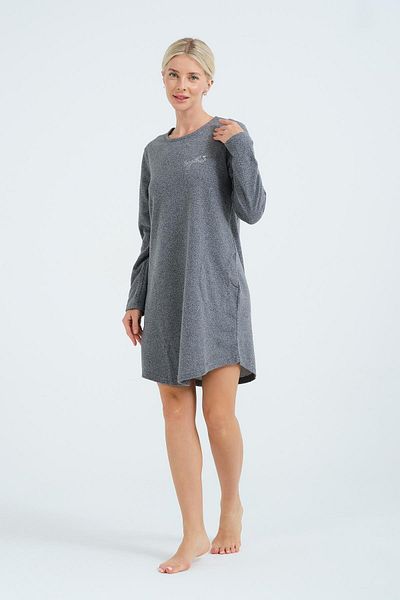C&City Geräuchertes Langarm-Hauskleid - 402021