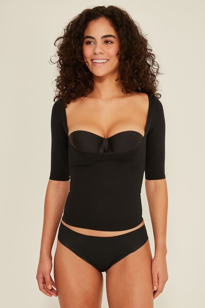 C&City C15014 Dikişsiz Göğsü Açık Kollu Korse Siyah