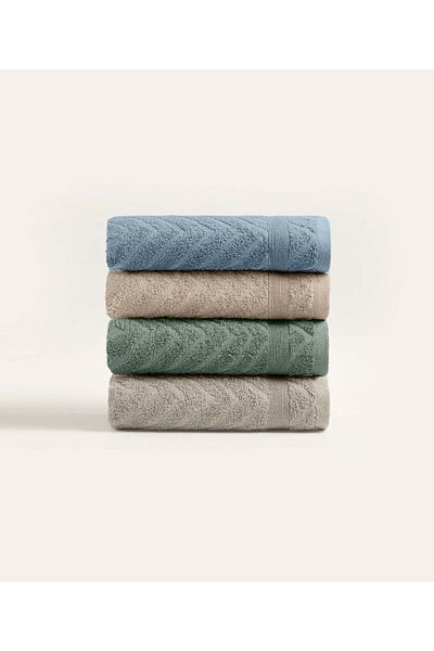 Koza Home Likya 4-Piece Face Dowry Jacquard Border Set - 100% Cotton Herringbone 1025a