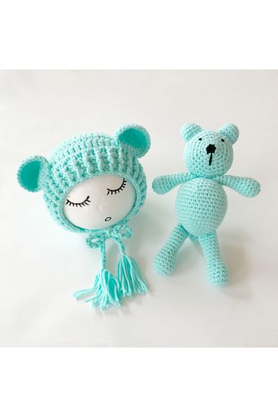 OEM Drool Newborn Teddy Bear Hat Set (Color: Turquoise)
