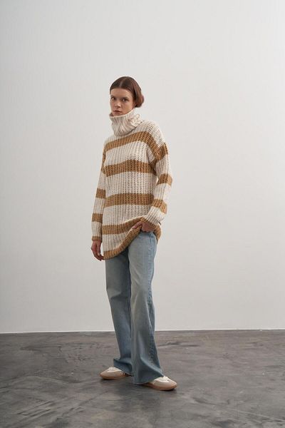 PARKhande Stone Colored Full Fisherman Striped Sweater