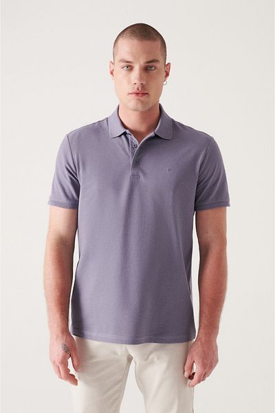 Avva Ανδρικό μπλουζάκι λιλά 100% βαμβακερό Keeping Cool Polo Neck E 001004