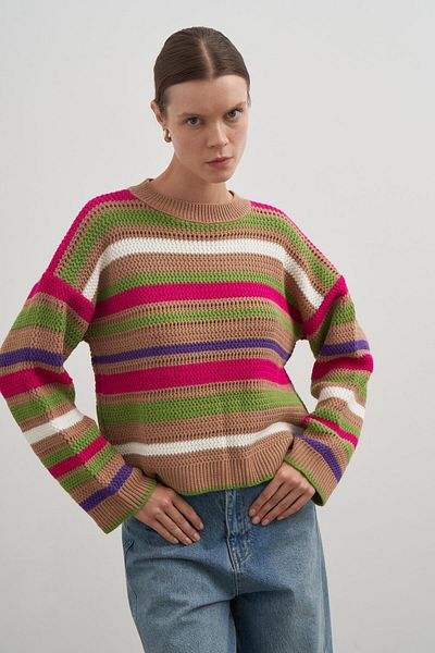 PARKhande Green Color-Blocking Crew Neck Sweater