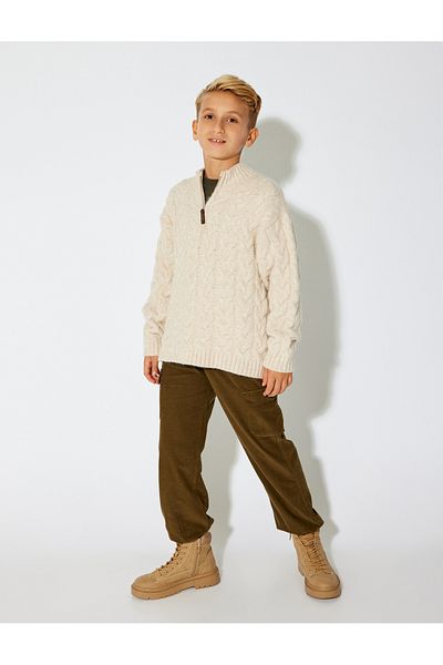 Koton Velvet Pants Cargo Pocket Detail Tie Waist Cotton