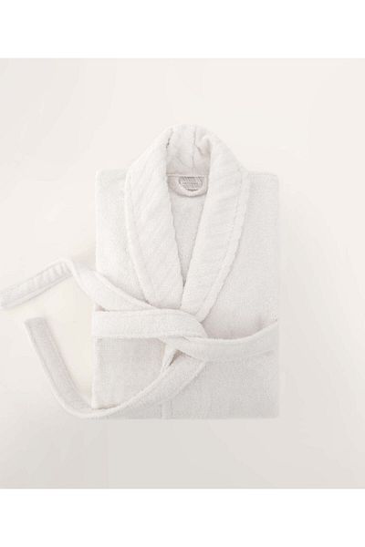 Koza Home Likya White Dowry Bathrobe Set - 100% Cotton, Set of 2, 1 Bathrobe and 1 Towel 1054a
