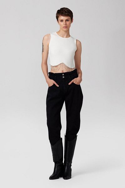 PARKhande Shiny Stone Halter Collar Ball Crop - White