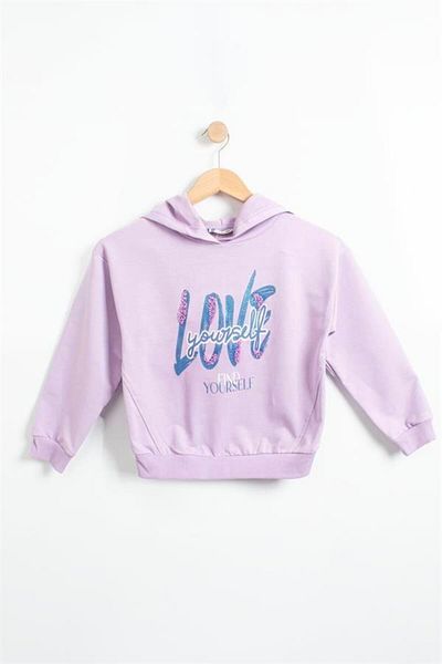 BOYS AND GİRLS Суитшърт за момиче с надпис LOVE - Люляк