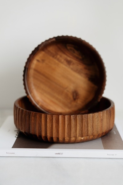 Dekorzdükkan وعاء أكاسيا منحني مكون من قطعتين