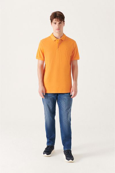 Avva Tricou portocaliu 100% bumbac pentru bărbați, cu gât polo, E 001004