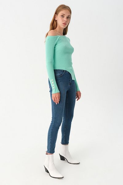 PARKhande Boat Neck Sleeve Snap Sweater - Light Mint