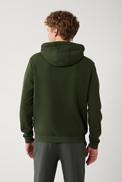 Avva Erkek Haki Kapüşonlu 3 İplik Şardonlu Fermuarlı Regular Fit Sweatshirt E001019