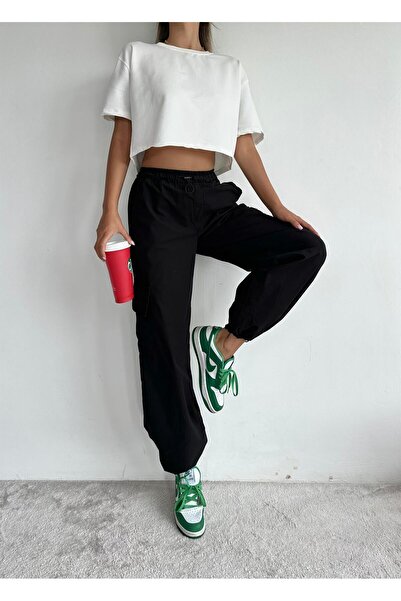 Angel Mia Kargo Cep Paraşüt Pantolon Siyah