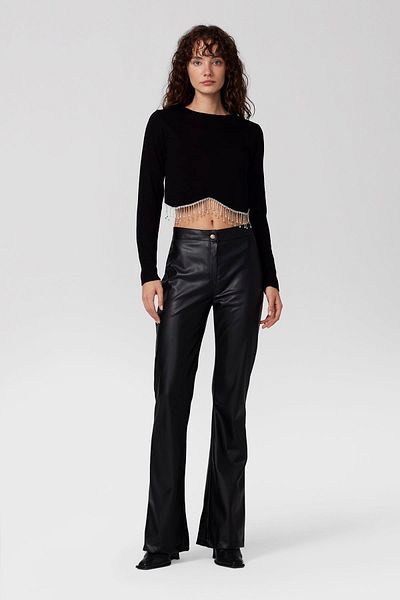 PARKhande Stone Cap Chain Detail Crew Neck Blouse - Black