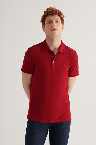 Avva Herren-T-Shirt E in Weinrot, 100 % Baumwolle, cooles Polo-Kragen-T-Shirt 001004