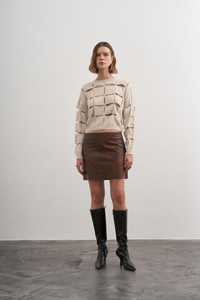 PARKhande Crew Neck Cut Detail Sweater - Stone