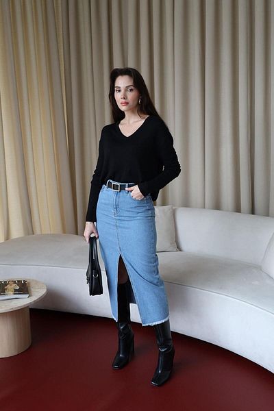 Tuba Butik Basic V-Neck Knitwear Black Women's Sweater