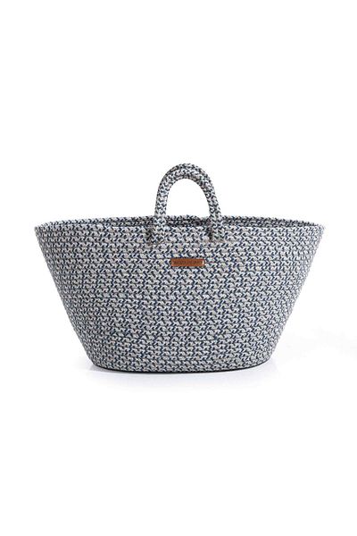 Koza Home Cesta Handmade Cotton Navy Blue Gray Straw Bag Beach Casual Decorative Bag 26x57cm