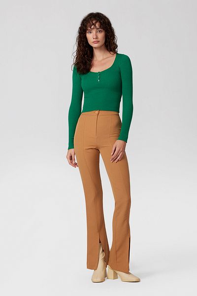 PARKhande Green Ribbed Snap Long Sleeve Blouse