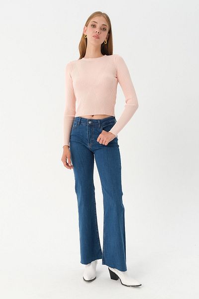 PARKhande Crew Neck Wicked Hair Knit Detailed Sweater - Powder