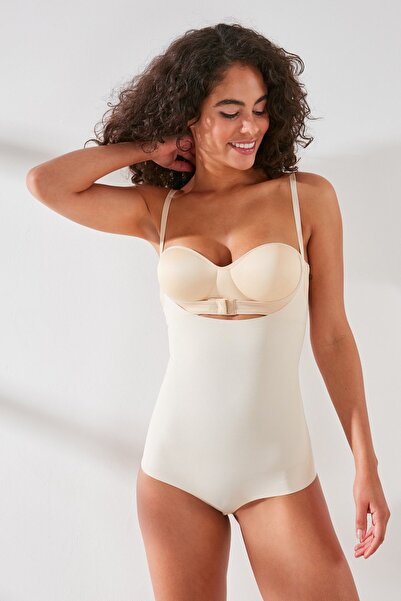 C&City C12723 Kadın Lazer Kesim Göğsü Açık Bady Korse Ten