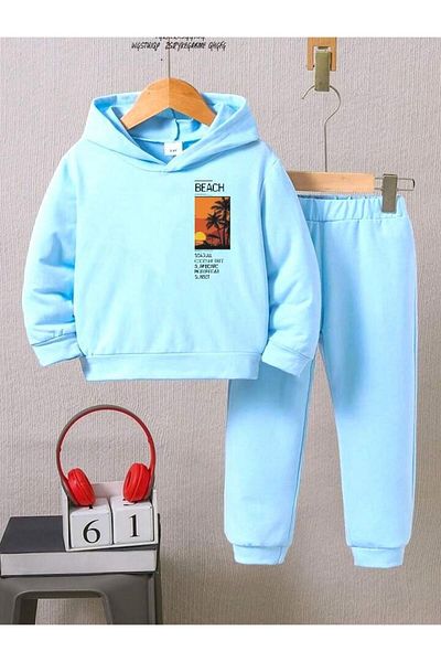 BENROMA Set de trening pentru copii unisex - imprimat pe plajă, cu potrivire supradimensionată