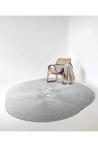 Koza Halı Boulder El Örmesi Elips Gri Pamuklu Yıkanabilir Halı Kilim Balkon T...