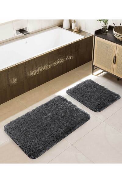 Koza Home Douro Shaggy 2-Piece Bath Mat Smoked Non-Slip Base 60 X 100 - 50 X 60