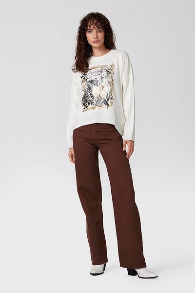 PARKhande Women's and Jaguar Printed Knitwear Sweater - Ecru