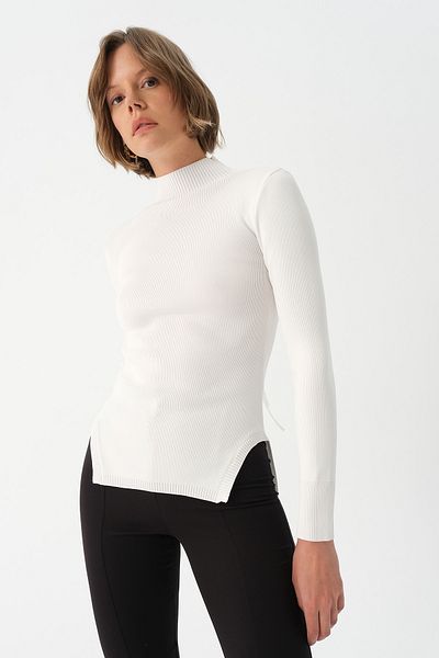 PARKhande Open Back Sweater with Side Slits - White