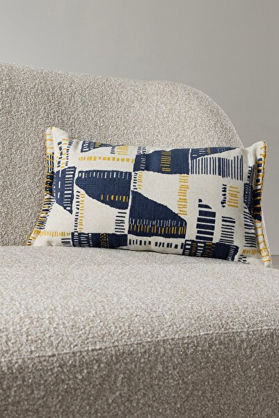 Koza Halı وسادة رمي مزخرفة باللون الأزرق الداكن - متعددة الألوان، حشوة داخلية من الألياف، 30x50 4741