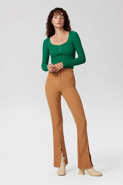 PARKhande Green Ribbed Snap Long Sleeve Blouse