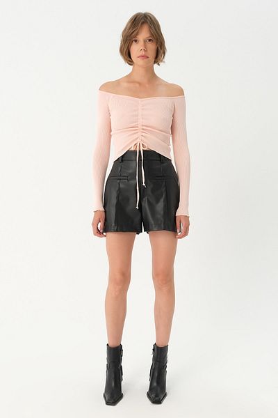 PARKhande Off Shoulder Front Drawstring Sweater - Powder