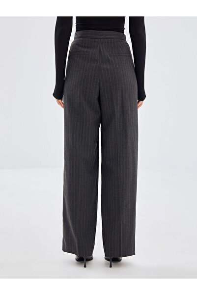 LC Waikiki Anthracite Standard Fit Striped Women's Trousers