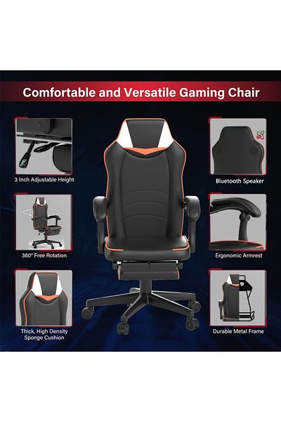 Mahmayi UT-C459 Omega Gaming with Bluetooth Speaker Black & Orange PU Gaming chair