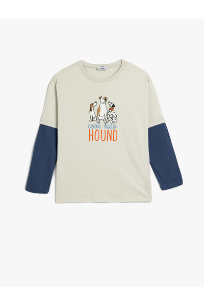 Koton Übergroßes Langarm-T-Shirt aus Baumwolle mit Hundemotiv