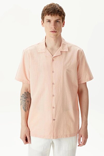 Nautica Men's Orange Classic Fit Short Sleeve Striped Shirt