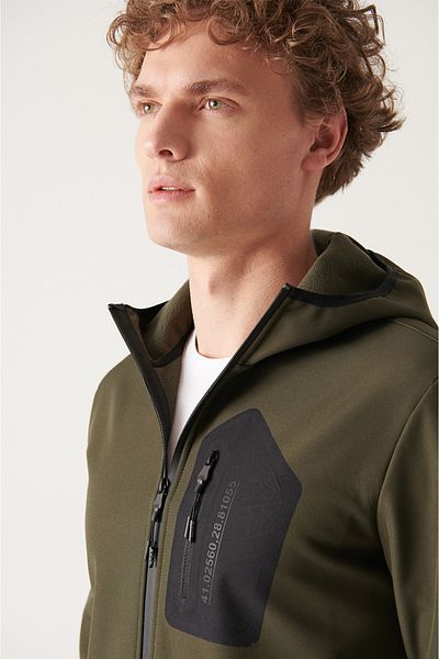 Avva Khakifarbener Softshell-Mantel mit Kapuze für Herren A22y6075