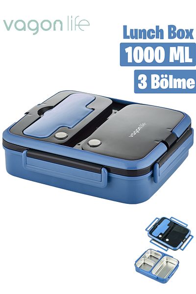 Vagonlife Lunch Box 1000 ml Single Layer 3 Compartments New Generation Lunch Box with Metal Spoon-Fflbox10164